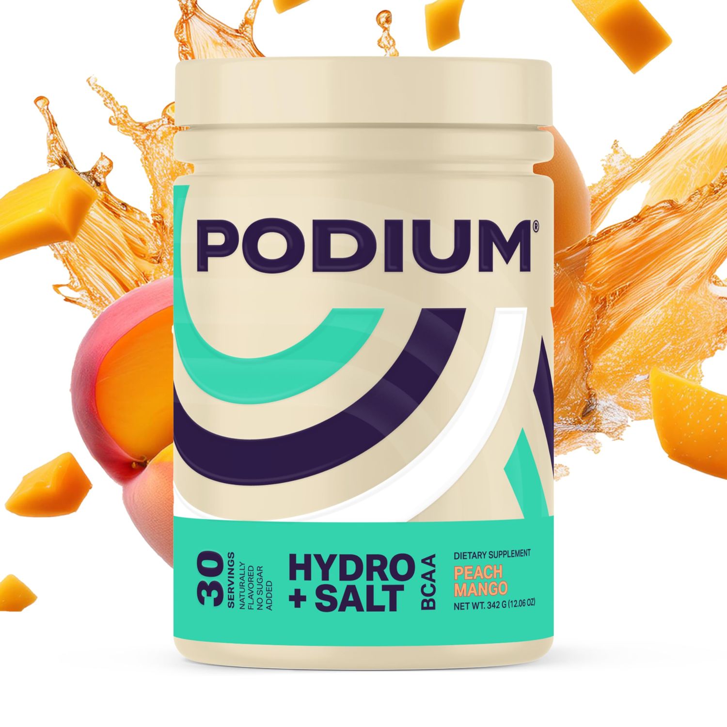 Podium Nutrition, Instantized BCAA Powder, Hydro and Salt, Mango Peach, 30 Servings, Electrolytes, Hydration, Recovery