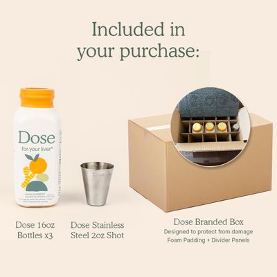DOSE Liver Support Supplement Shot | Cleanses Promotes &amp; Ensures Optimal Liver Function | Non GMO, Vegan, Gluten Free, Kosher Pareve, Zero Sugar &amp; Zero Calorie | 16oz Bottle - 3 Pack (3 Weeks Supply)