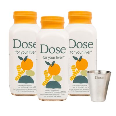 DOSE Liver Support Supplement Shot | Cleanses Promotes &amp; Ensures Optimal Liver Function | Non GMO, Vegan, Gluten Free, Kosher Pareve, Zero Sugar &amp; Zero Calorie | 16oz Bottle - 3 Pack (3 Weeks Supply)