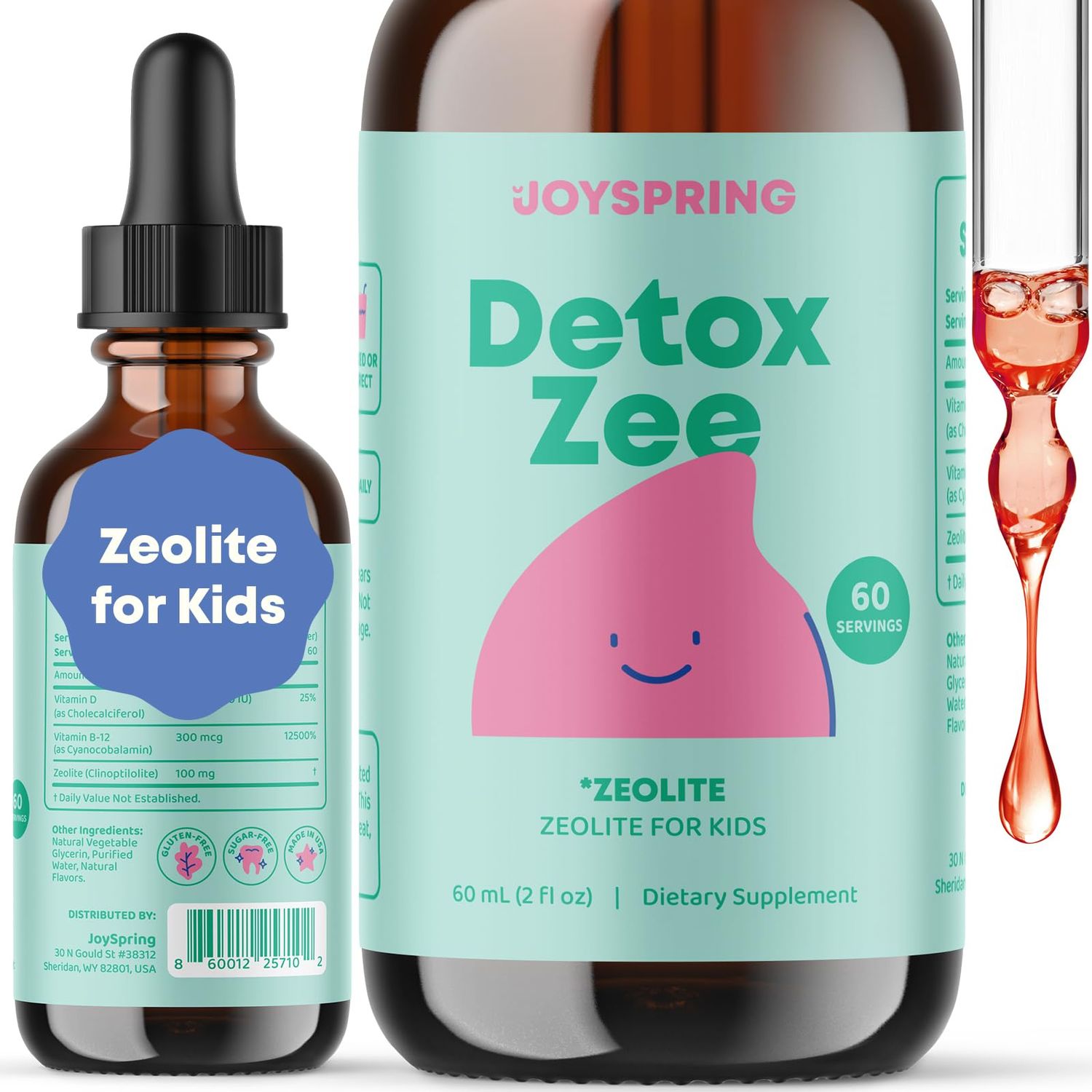 JoySpring Zeolite for Kids - Zeolite Drops Kids Will Love - Berry Flavored Zeolite Kids Will Love - Fortified with Vitamin D3 - Zeolite for Urban Life, Gut Support &amp; Speech - 2 oz