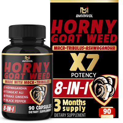 BMVINVOL Horny Goat Weed Capsules with Maca, Ginseng, Tribulus Terrestris, Ashwagandha, Black Pepper - 90 Count for 3 Month Supply