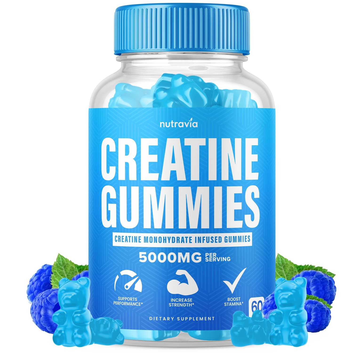 Creatine Gummies Infused with 5g Creatine Monohydrate for Men and Women, Strength, Endurance, Muscle Instantized Creatine, Micronized Clean HCL Balanced Creatina Monohidratada en Polvo (60 Gummies)