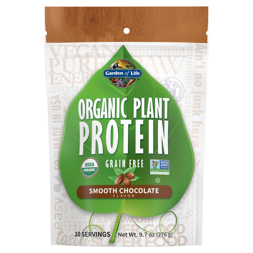 Garden of Life Organic Plant Protein Smooth Chocolate Powder, 10 Servings - Vegan, Grain Free &amp; Gluten Free Plant Based Protein Shake with 1 Billion CFU Probiotics &amp; Enzymes, 15 g Protein, 9.7 Oz