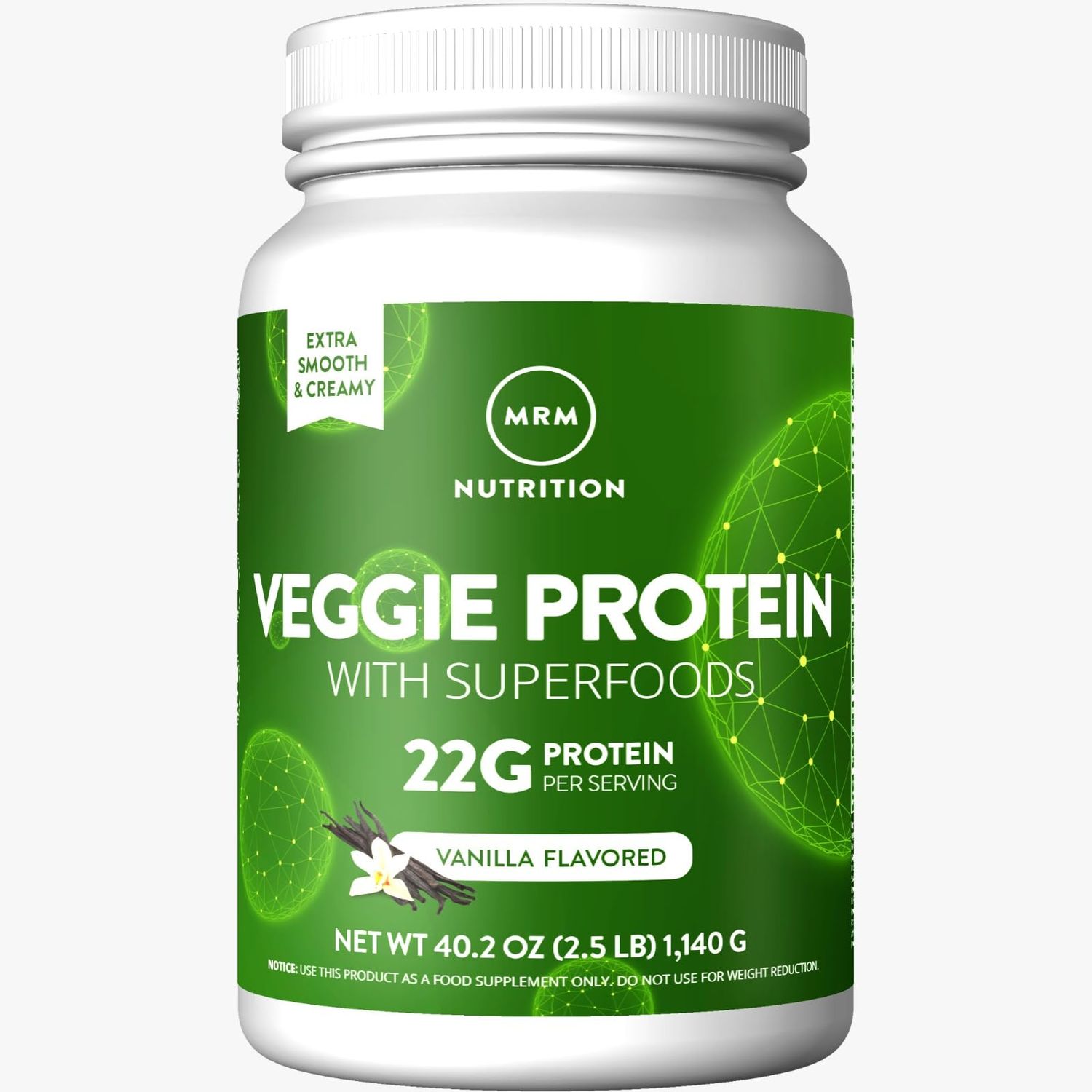 MRM - Veggie Protein Powder, Protein Source for Vegans, Gluten-Free &amp; Preservative-Free, Non-GMO Verified - Vanilla - 2.5 lbs