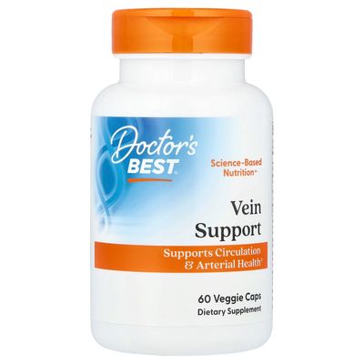 Doctor&#39;s Best Vein Support with Diosvein &amp; Menaq7, Circulation for Healthy Legs, Non-GMO, Gluten &amp; Soy Free, Vegan, 60 Count