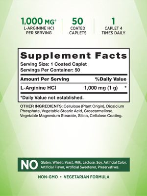 Nature's Truth L-Arginine HCL 1000mg | 50 Caplets | Essential Amino Acid Supplement | Non-GMO &amp; Gluten Free Supplement