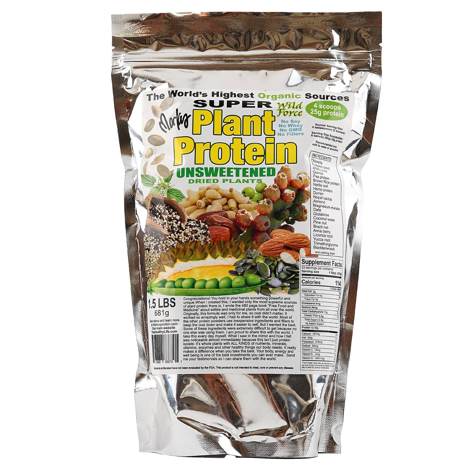 Wild Force Super Plant Protein - Unsweetened - Protein Powder Enriched with Exotic Pine Nuts, Durian, &amp; Prickly Pear Cactus - Digestive-Friendly, Nutrient-Rich