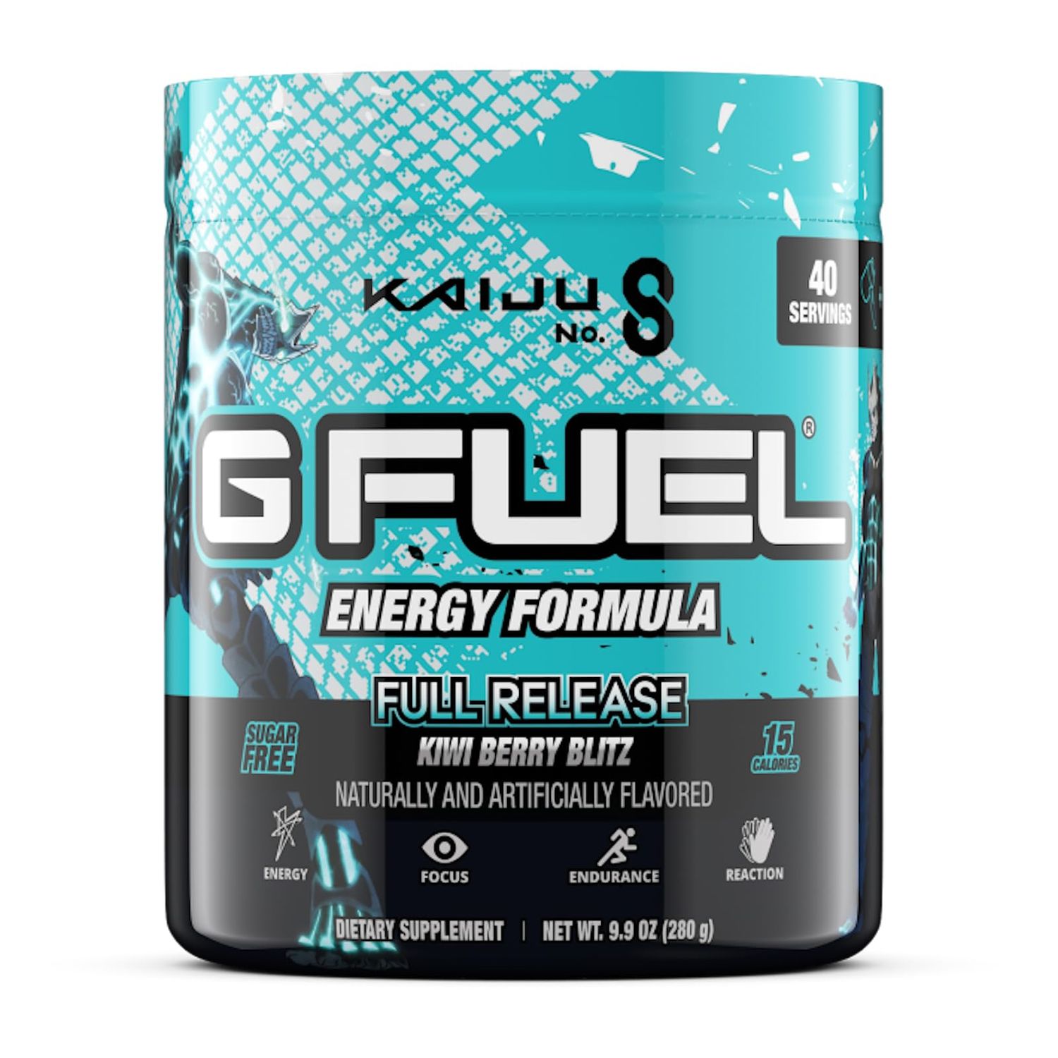 G Fuel Full Release Energy Drink Powder, Pre Workout Caffeine Powder, Energy Powder Drink Mix for Gaming, Sugar Free Focus Amino, Vitamin + Antioxidants, 9.9oz (Kiwi Berry Watermelon, 40 Servings)