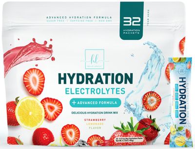 Daily Electrolyte Drink Mix - Strawberry Lemonade Hydration Powder Packets with 6 Electrolytes &amp; Minerals - Sugar Free, Keto Friendly, Electrolytes Powder Recovery Drink w Real Salt - 32 Servings