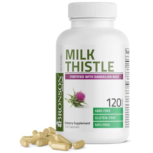 Bronson Milk Thistle Silymarin Marianum &amp; Dandelion Root Liver Health Support, Antioxidant Support, Detox, 120 Capsules