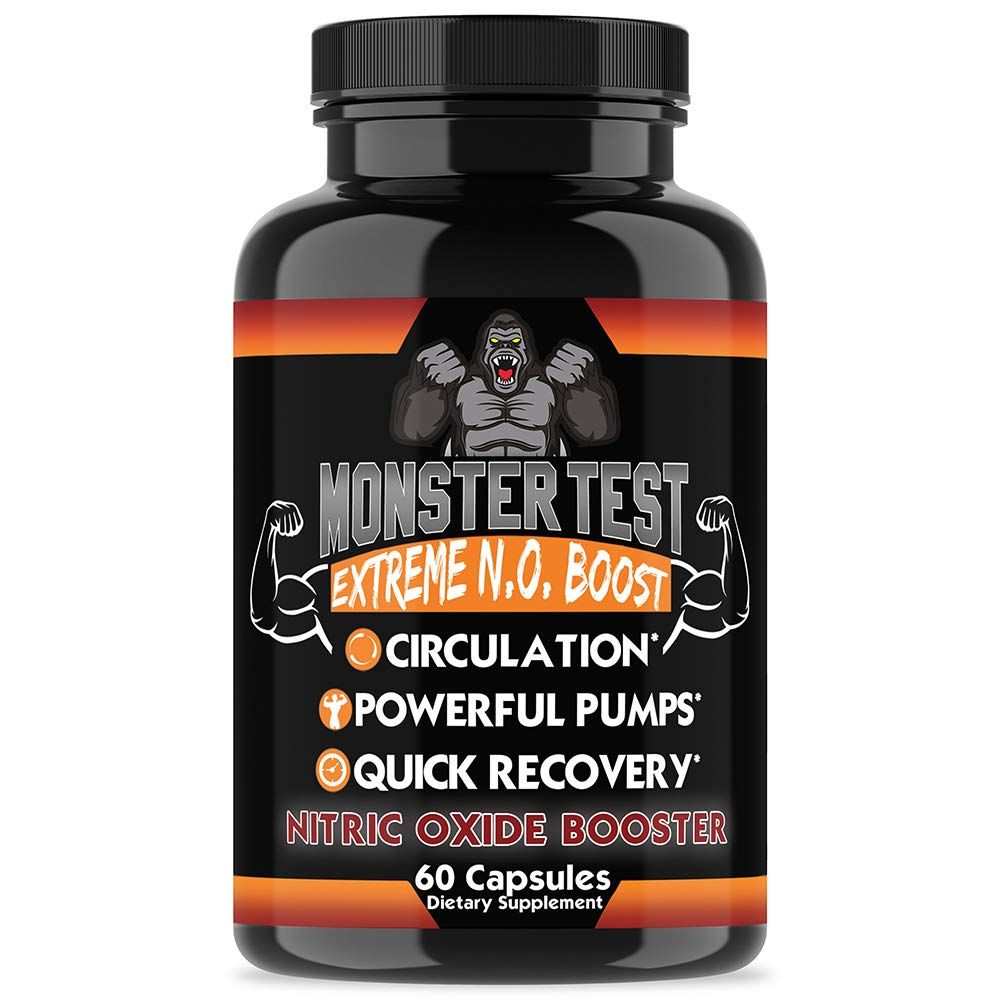 Angry Supplements Monster Test Nitric Oxide Booster Capsules, Extreme N.O Boost, Powerful Workouts, Quick Recovery &amp; Energy (1-Bottle, 60ct)