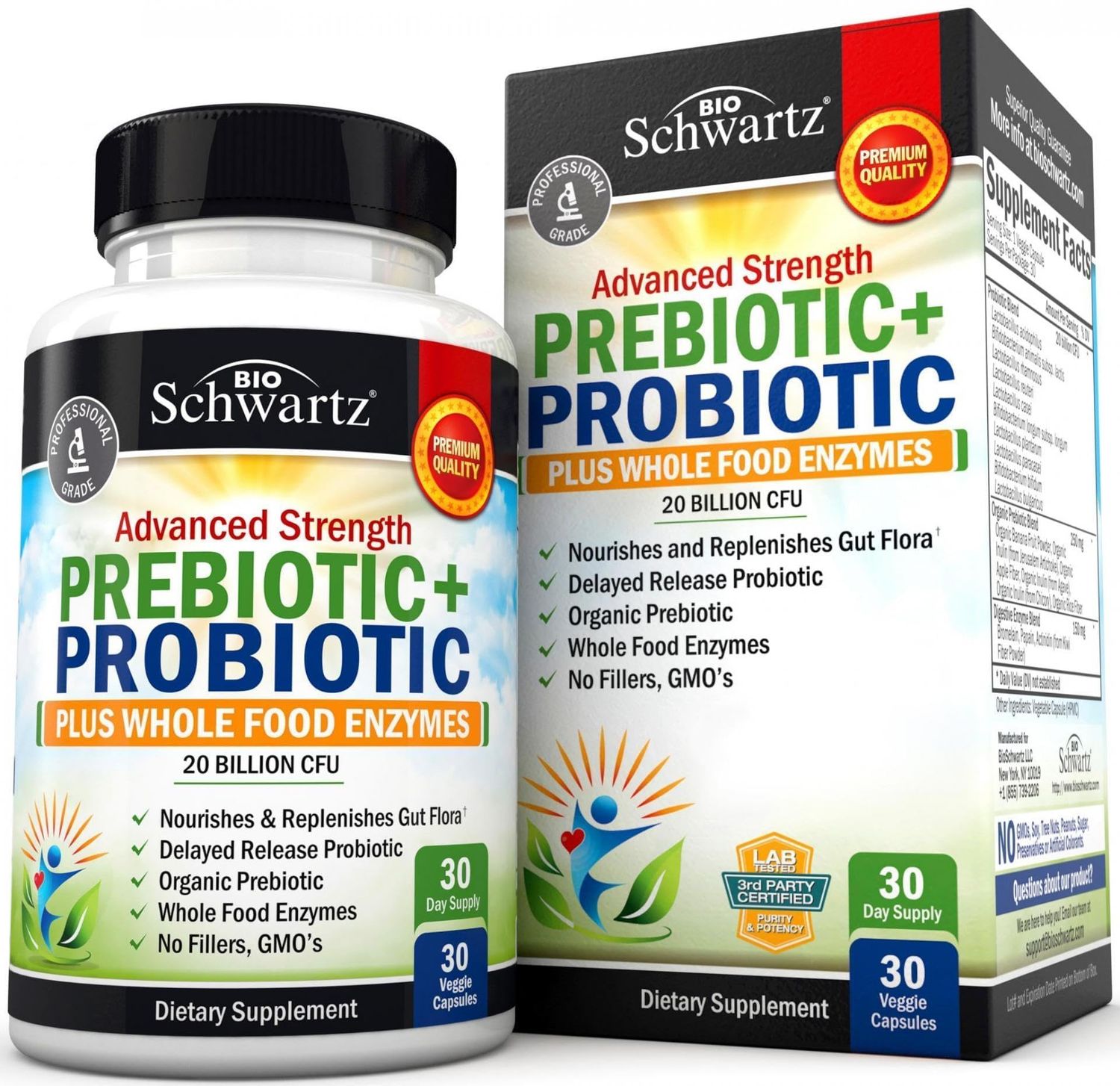 Prebiotics and Probiotic with Whole Food Enzymes for Adults Women &amp; Men - Probiotics Lactobacillus Acidophilus - Digestive Health Capsules Shelf Stable Supplement - Non-GMO Gluten &amp; Dairy Free -30ct