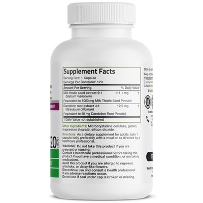 Bronson Milk Thistle Silymarin Marianum &amp; Dandelion Root Liver Health Support, Antioxidant Support, Detox, 120 Capsules