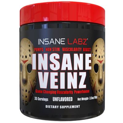 Insane Labz Insane Veinz Non Stimulant NO Enhancing Powder, Nitric Oxide Booster, Loaded with Agmatine Sulfate and Betaine Anhydrous, Increase Vascularity, 35 Srvgs