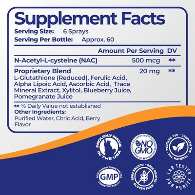 Mimi's Miracle Glutathione Spray, Sublingual Antioxidant, Reduced Glutathione Supplement with Ascorbic Acid, Blueberry &amp; Pomegranate Extracts, Spray Dosage for Adults &amp; Kids, 4 Ounces