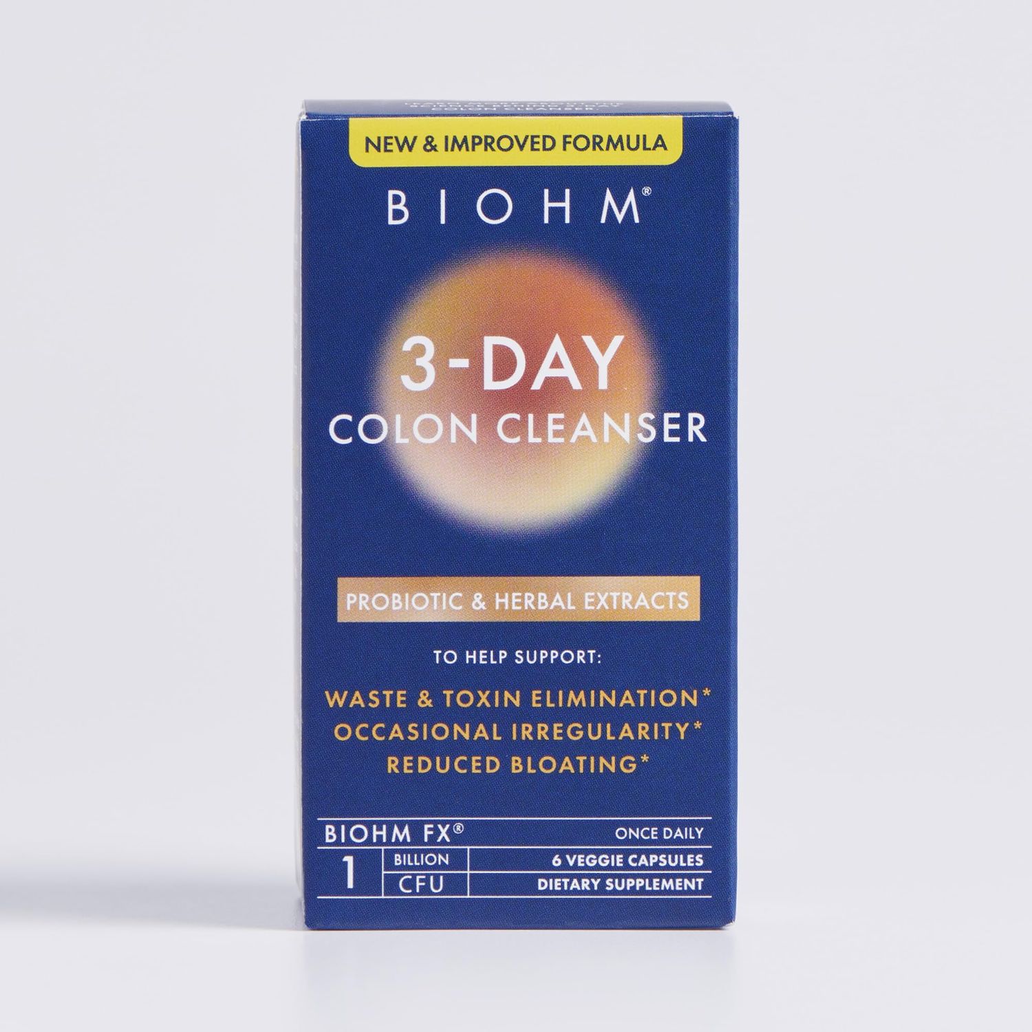 BIOHM Colon Cleanse Detox with Probiotics, 3 Day Quick Cleanse, 6 Capsules, Supports Constipation and Bloating Relief, 3 Servings, Gut Cleanse for Men and Women