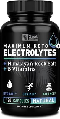 Keto Electrolyte Supplement (120 Capsules) Maximum Keto Electrolytes Supplements Pills w Pink Himalayan Salt, B Vitamins, Magnesium and Potassium Supplement - Salt Pills &amp; Electrolyte Tablets