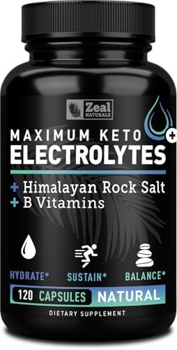 Keto Electrolyte Supplement (120 Capsules) Maximum Keto Electrolytes Supplements Pills w Pink Himalayan Salt, B Vitamins, Magnesium and Potassium Supplement - Salt Pills &amp; Electrolyte Tablets