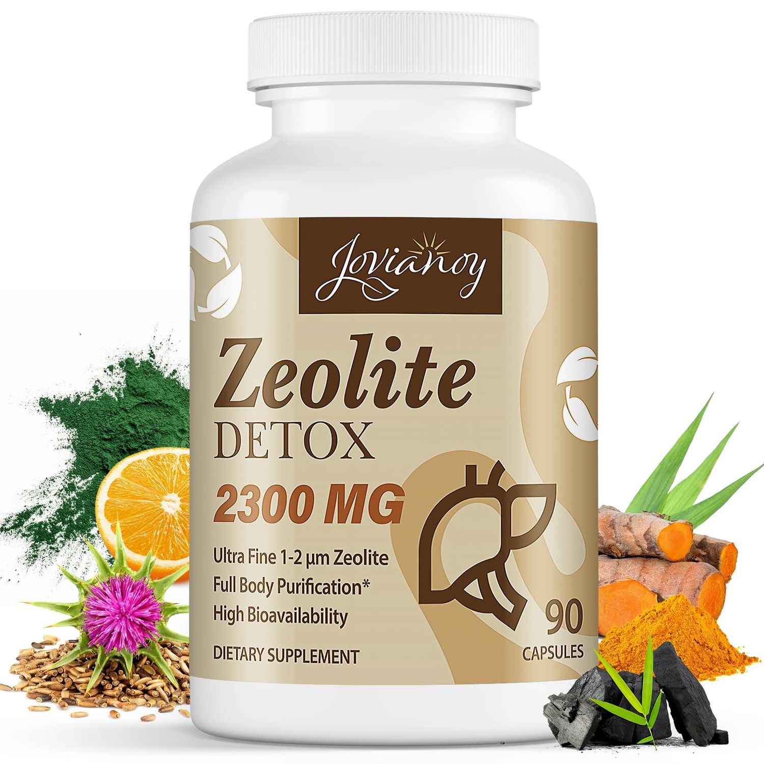 Jovianoy 2300 MG Zeolite Detox Capsules, Organic Activated Charcoal, Bentonite Clay, 1-2 m Clinoptilolite, Maximum Absorption, Gut Liver Detox Cleanse Full Body for Women Men, 90 Capsules