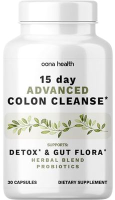 15 Day Advanced Colon Cleanse, Probiotics &amp; Natural Herbs, Supports Detox &amp; Gut Flora for Women &amp; Men, with Cascara Sagrada, Psyllium Husk &amp; Senna Leaf, 30 Capsules 1-2 Daily