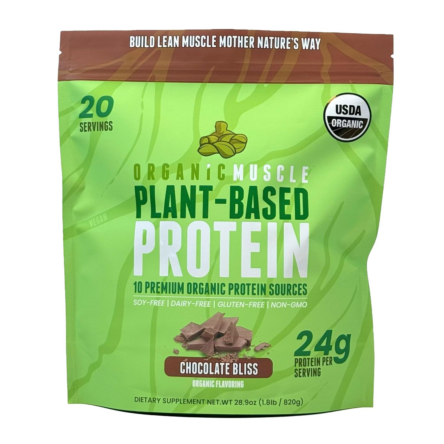 Organic Vegan Protein Powder - Plant Based Chocolate Protein Powder with Pea, Hemp, Brown Rice, Chia Seed &amp; Amino Acids - Low Calorie for Muscle Growth &amp; Speed Recovery by Organic Muscle