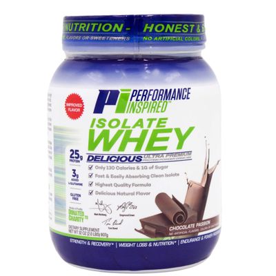 Performance Inspired Nutrition Isolate Whey Protein Powder - All Natural - 25G - Fast Absorbing &amp; Clean - Added L-Glutamine - Contains BCAAs - Chocolate Passion - 2 Pounds