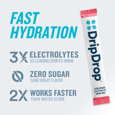DripDrop Hydration - Zero Sugar Variety Pack - Electrolyte Drink Mix Hydration Powder Packets - Lemon Lime, Watermelon, Peach, Passion Fruit | Non-GMO, Gluten Free, Vegan | 32 Sticks