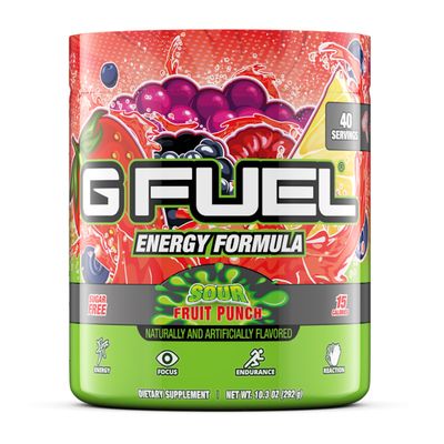 G Fuel Sour Fruit Punch Energy Drink Powder, Pre Workout Caffeine Powder, Energy Powder Drink Mix for Gaming, Sugar Free Focus Amino, Vitamin + Antioxidants, 10.3oz (Sour Fruit Punch, 40 Servings)