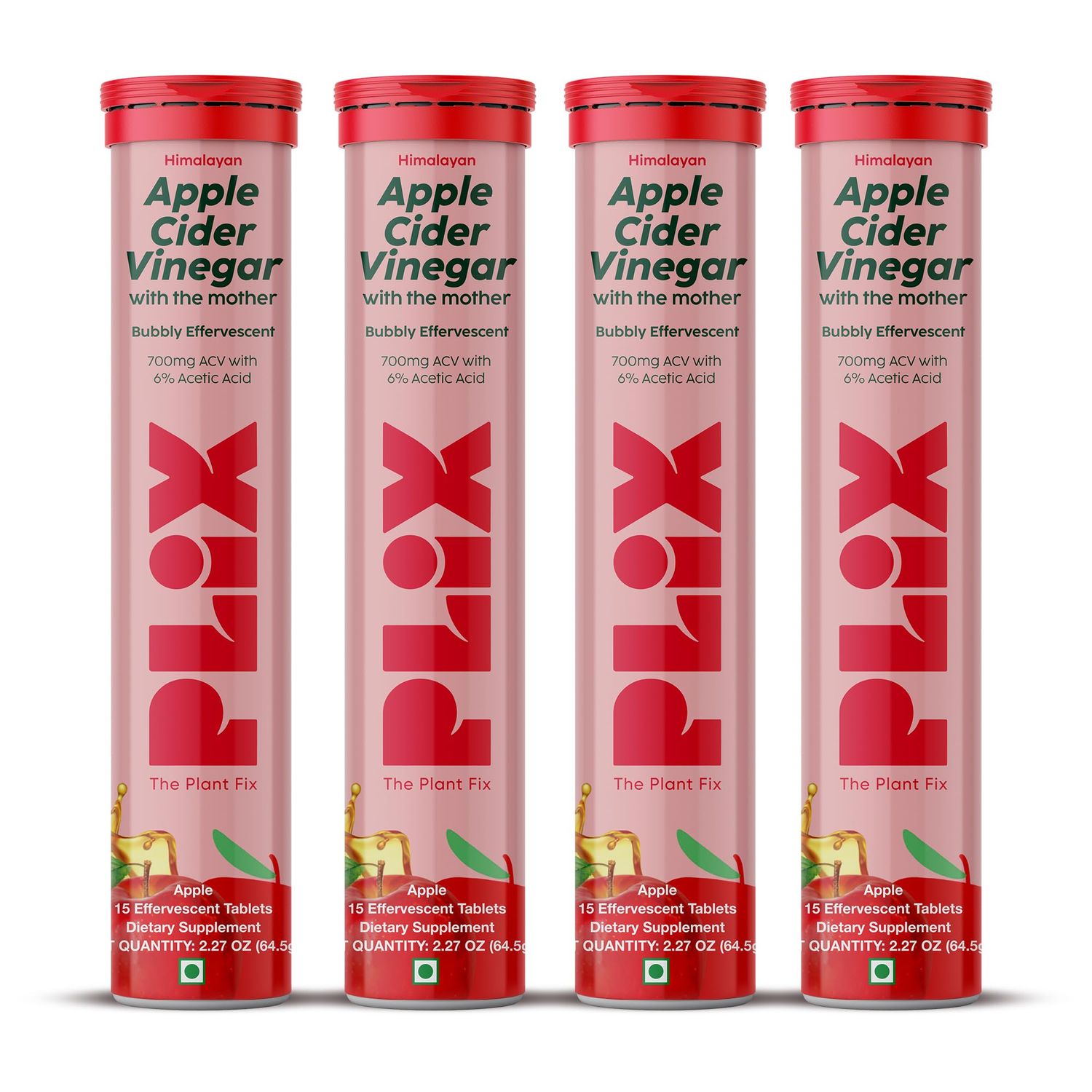 PLIX Apple Cider Vinegar Effervescent Tablets with The Mother, 700mg ACV with VIT B12, B6, Pack of 4 | Vegan, No Added Sugar, Non-GMO &amp; Gluten-Free