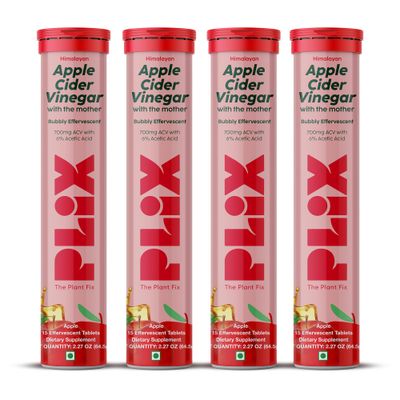 PLIX Apple Cider Vinegar Effervescent Tablets with The Mother, 700mg ACV with VIT B12, B6, Pack of 4 | Vegan, No Added Sugar, Non-GMO &amp; Gluten-Free