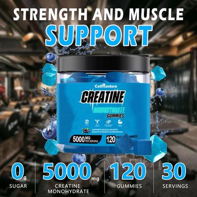 CellRestore Creatine Monohydrate Gummies for Men &amp; Women-5g of Creatine Monohydrate per Serving- Help Increase Strength and Build Muscle,Sugar Free,Vegan,Blueberry Flavor, 120 Count
