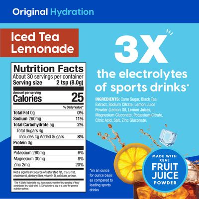 HYDRANT Bulk Electrolyte Drink Mix, Fast Acting Hydration with Real Fruit Juice Powder Sweetened with Cane Sugar and No Artificial Sweeteners, Bulk Electrolytes (30 Servings, Iced Tea Lemonade)