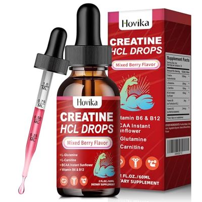 Creatine HCL Liquid Drops for Men &amp; Women, Creatine Hydrochloride with L-Carnitine, L-Glutamine, BCAA, Vitamin B12 &amp; B6 for Muscle Growth &amp; Recovery-Vegan, Mixed Berry Flavor Flavor, 2 Fl Oz