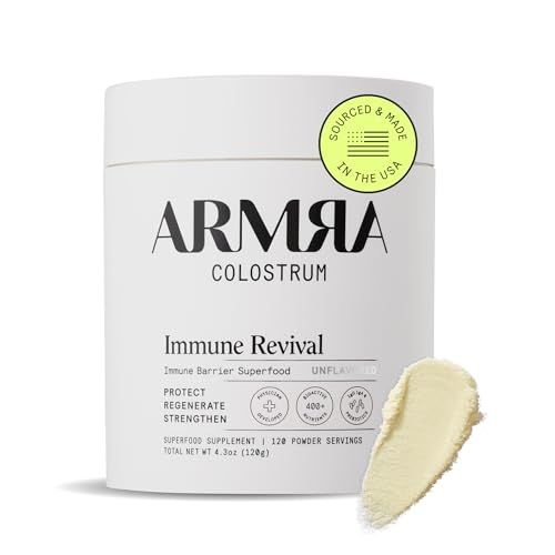 ARMRA Colostrum Premium Powder, Grass Fed, Gut Health Bloating Immunity Skin &amp; Hair, Contains 400+ Bioactive Nutrients, Potent Bioavailable, Keto, Gluten &amp; Fat Free (Unflavored | 120 Servings)
