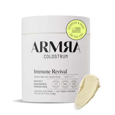ARMRA Colostrum Premium Powder, Grass Fed, Gut Health Bloating Immunity Skin &amp; Hair, Contains 400+ Bioactive Nutrients, Potent Bioavailable, Keto, Gluten &amp; Fat Free (Unflavored | 120 Servings)