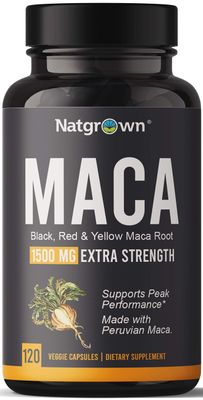 Natgrown Organic Maca Root Powder Capsules 1500 mg with Black + Red + Yellow Peruvian Maca Root Extract Supplement for Men and Women - Vegan Pills