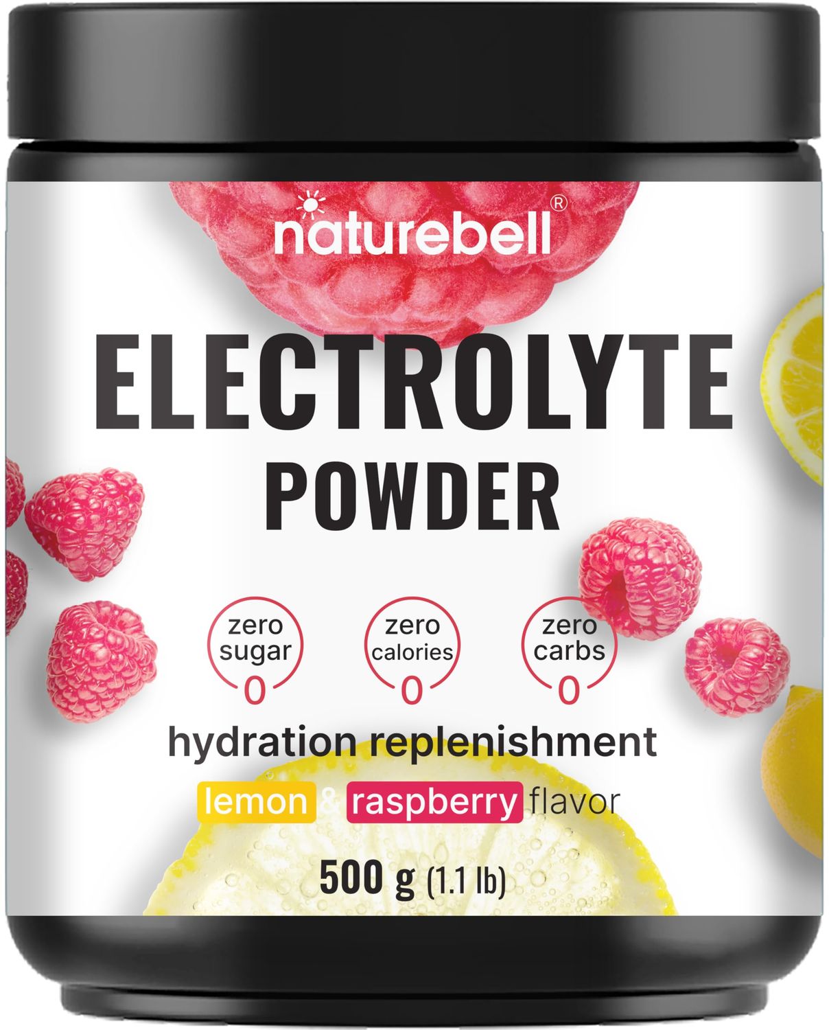 Electrolytes Powder No Sugar, 76 Servings 500g 1.1L | Keto Fast Hydration Powder - 1000mg High Potassium, Minerals &amp; Coconut Water - Raspberry Lemonade Flavor