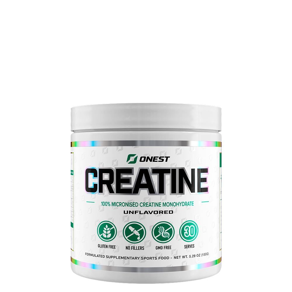 ONEST 150g (30 Servings) Micronized Creatine Monohydrate Powder - 5g per Serving Unflavoured Creatine Powder for Muscle Gain with Gluten-Free &amp; GMO-Free Formula for Post Workout for Men &amp; Women