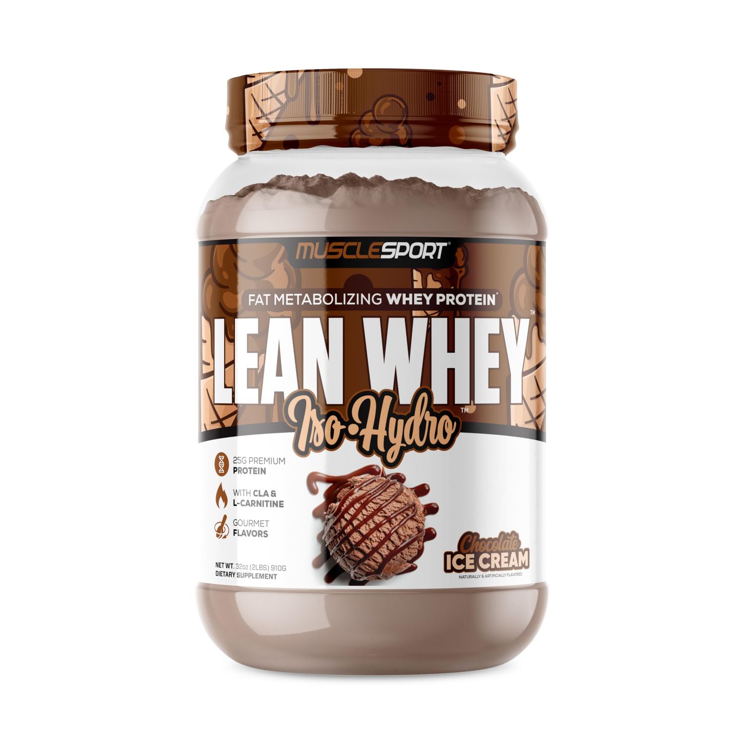 Musclesport Lean Whey Revolution Protein Powder - Whey Protein Isolate - Low Calorie, Low Carb, Low Fat, Incredible Flavors - 25g Protein per Scoop - 2lb Chocolate Ice Cream