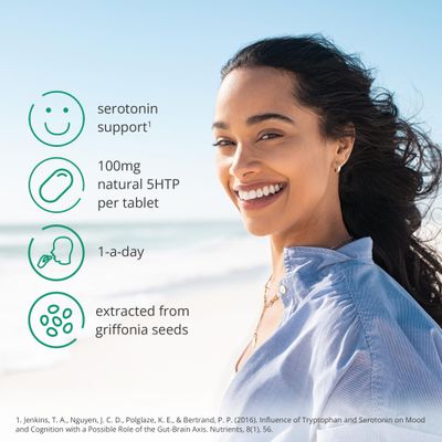 Serotonin Supplements (120) | 1-a-Day Serotonin Mood Support | 5HTP 100mg Per Tablet from Griffonia Seed Extract | Natural Serotonin Booster | 3 Month Supply