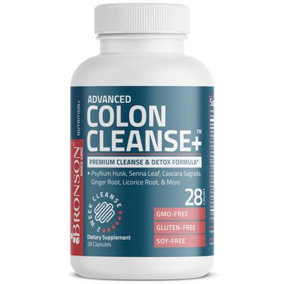 Bronson Advanced Colon Cleanse Premium 14 Day Cleanse &amp; Detox Formula with Psyllium Husk, Senna Leaf, Cascara Sagrada, Ginger Root, Licorice Root &amp; More, Non-GMO, 28 Capsules