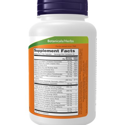 NOW Foods Supplements, Energy Dietary Supplement (lncludes B Vitamins, Green tea, Panax Ginseng and Rhodiola), 90 Capsules