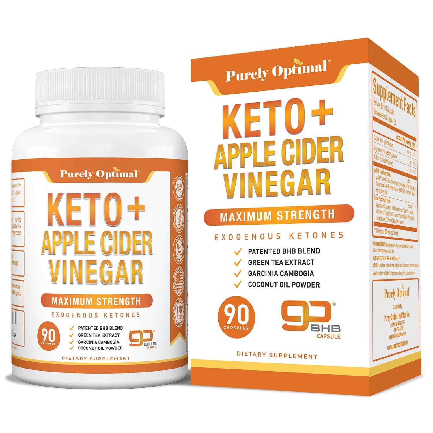 Purely Optimal Keto BHB &amp; Apple Cider Vinegar Capsules - Exogenous Ketones Supplement with The Mother for Ketosis Support, Healthy Lifestyle &amp; Overall Well-Being - 90 Capsules