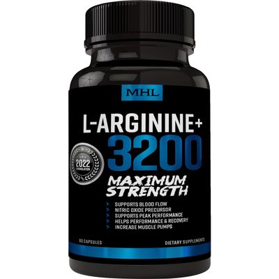 MHL L-Arginine for Men - 3200mg Maximum Strength Nitric Oxide Booster - Helps Blood Flow and Build Pure Protein - 60 Caps