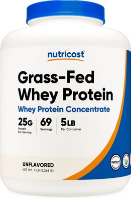 Nutricost Grass-Fed Whey Protein Concentrate (Unflavored) 5LBS - Undenatured, Non-GMO, Gluten Free