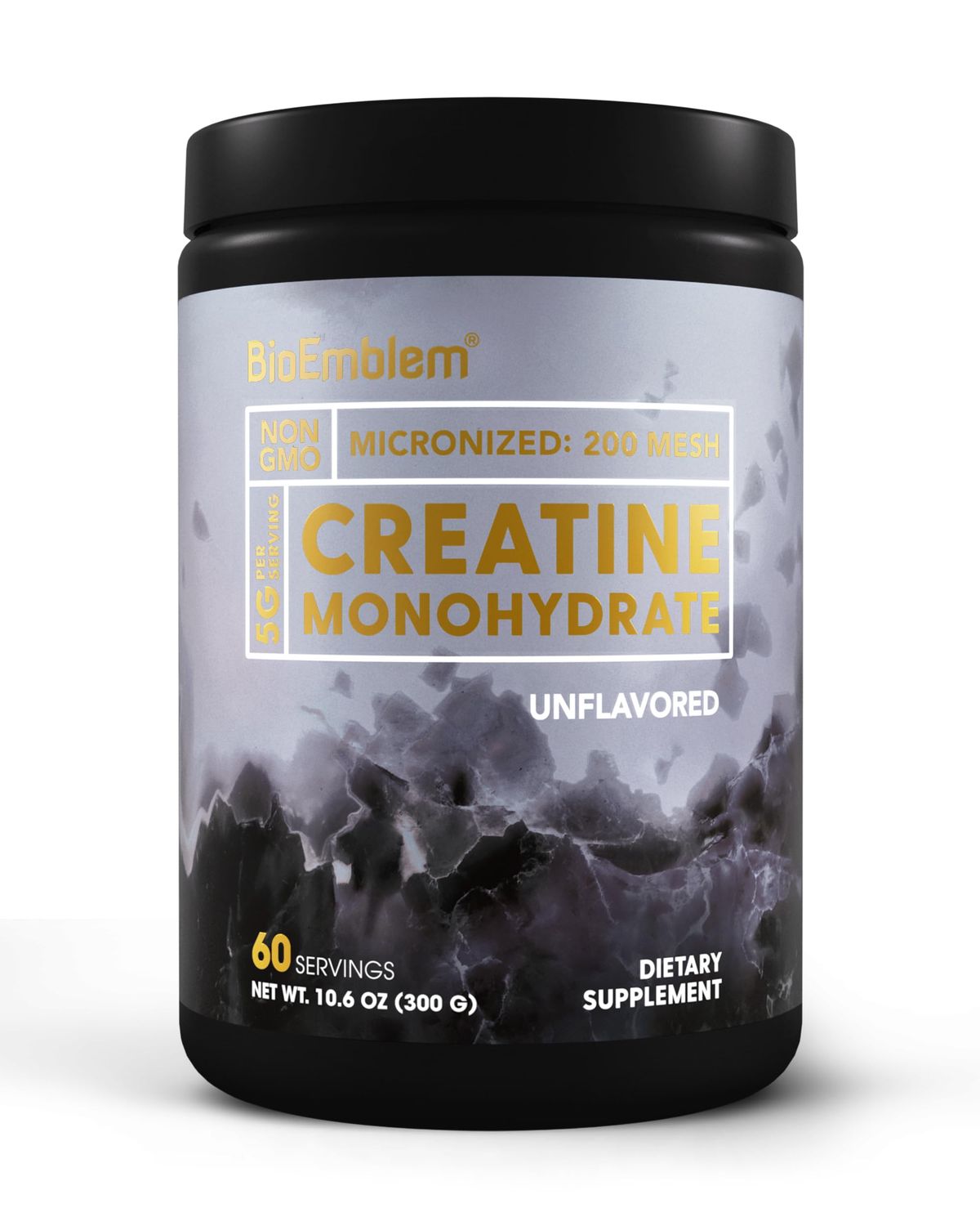 BioEmblem Creatine Monohydrate Powder - Unflavored Micronized Creatine Easily Mixes - Muscle Strength, Workout Recovery, Exercise Performance - 300g Creatine Supplement - Non-GMO, Vegan- 60 Servings