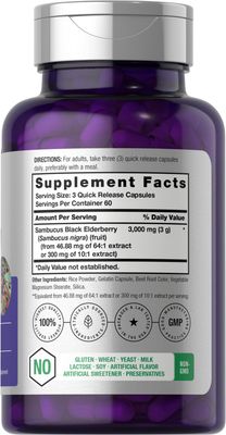 Horbach Black Elderberry | 3000mg Capsules | 180 Count | Non-GMO, Gluten Free | Sambucus Extract Supplement
