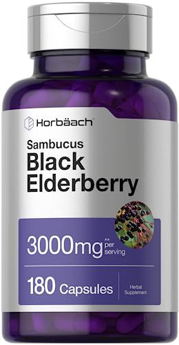 Horbach Black Elderberry | 3000mg Capsules | 180 Count | Non-GMO, Gluten Free | Sambucus Extract Supplement