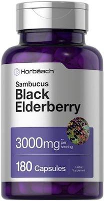 Horbach Black Elderberry | 3000mg Capsules | 180 Count | Non-GMO, Gluten Free | Sambucus Extract Supplement