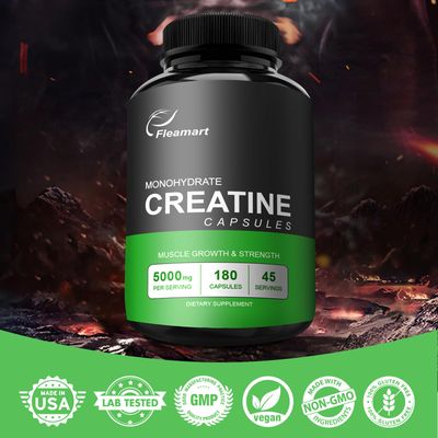 Fleamart Micronized Creatine Monohydrate Capsules, Keto Friendly, 5000mg, 180 Capsules, Creatine Monohydrate Pills Third Party Tested, Manufactured in The USA, Non-GMO, Gluten Free, Vegan Safe
